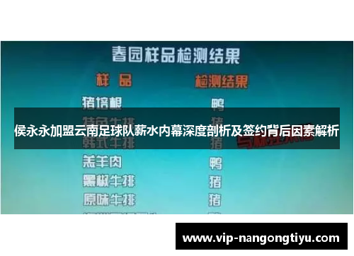 侯永永加盟云南足球队薪水内幕深度剖析及签约背后因素解析